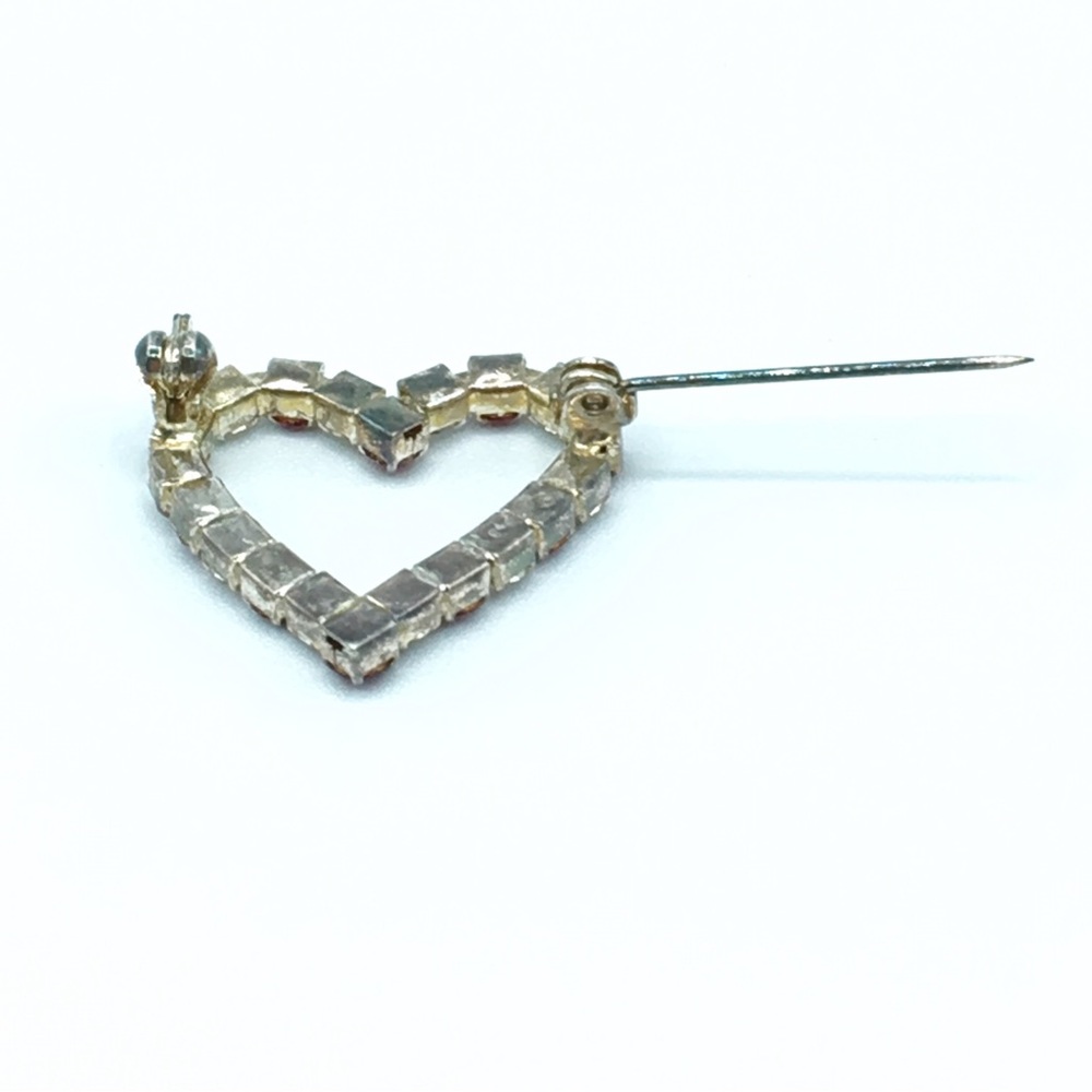 Dainty Crystal and Red Rhinestone Heart Brooch Pin - Picture 7 of 10